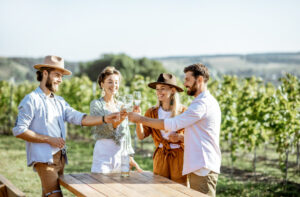 group of friends in vineyard